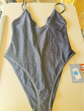 aerie One-Piece Swimsuit Denim-Look Blue Size M NWT